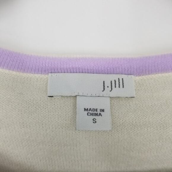 3/$25 J Jill Striped Sweater S 3/4 Sleeves Cream Purple Blue Cotton Bamboo - Picture 3 of 10
